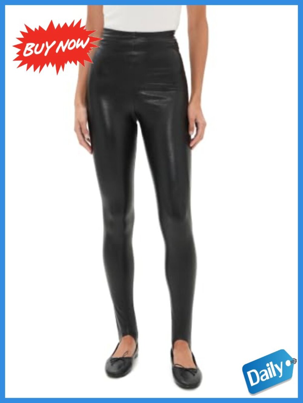 Faux Leather Stirrup Leggings High Rise Skinny Pull On Ankle